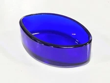 COBALT BLUE OVAL GLASS LINER FOR SILVER SS METAL OPEN SALT CELLAR REPLACEMENT