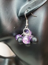 Glass bead earrings matte black and light putple beads