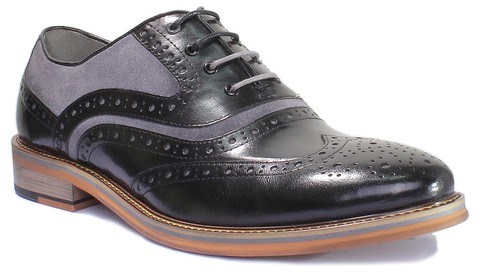 Justin Reece England Bryan Uomo Versatile Scarpe Brogue IN Nero UK Taglie 6 - 12 - Picture 4 of 21