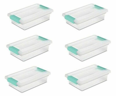 Sterilite 19618606 Small Clip Box Clear Lid & Base w/Colored Latches 6-Pack