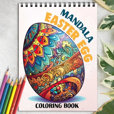 Mandala Easter Egg Spiral Bound Coloring Book for Adults, Gift for Color Lover