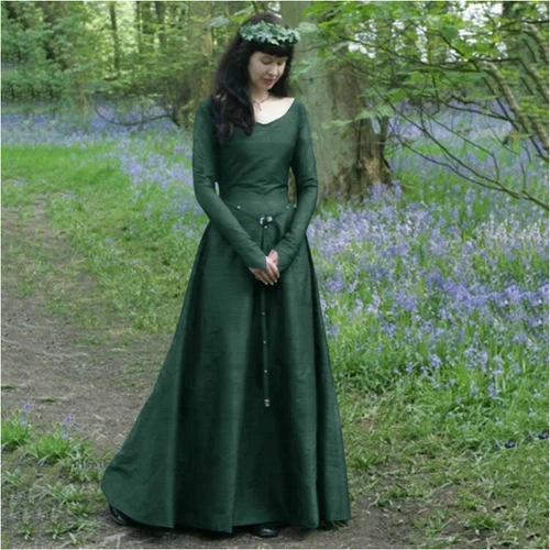 Women Wedding Gow Renaissance Costume Elves Fantasy Dress Vintage Medieval Dress - Picture 9 of 11