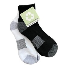Soft Black White Quarter Socks One Size Made With Recycled Fibers 2 Pairs 