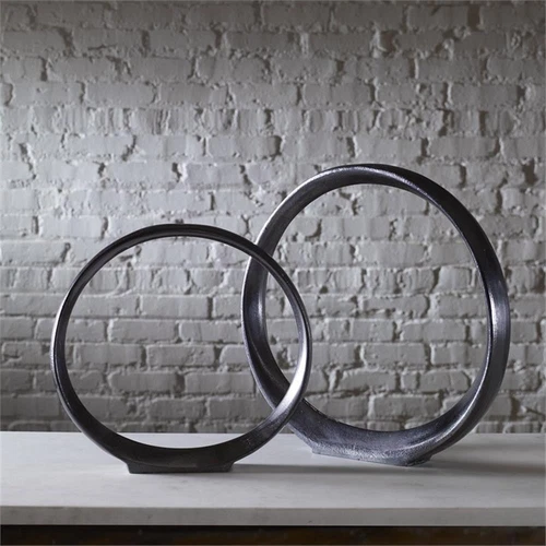 Uttermost Orbits Contemporary Aluminum Ring Sculptures in Nickel (Set of 2) - Picture 3 of 7