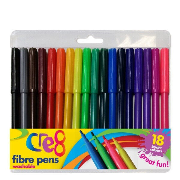 Fibre Pens 18 Colors Non-Toxic Washable Felt Tips for Kids Fun Pack-image