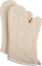 Terry Cloth Oven Mitts Heat Resistant to 482° F 13 Inch 100% Cotton Set of 2