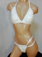 Exotic dancer stripper medium white two piece bikini dance outfit-dancewear