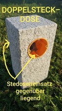 DOPPEL Gartensteckdose Außensteckdose Granit Hellgrau Steckdosensäule Naturstein