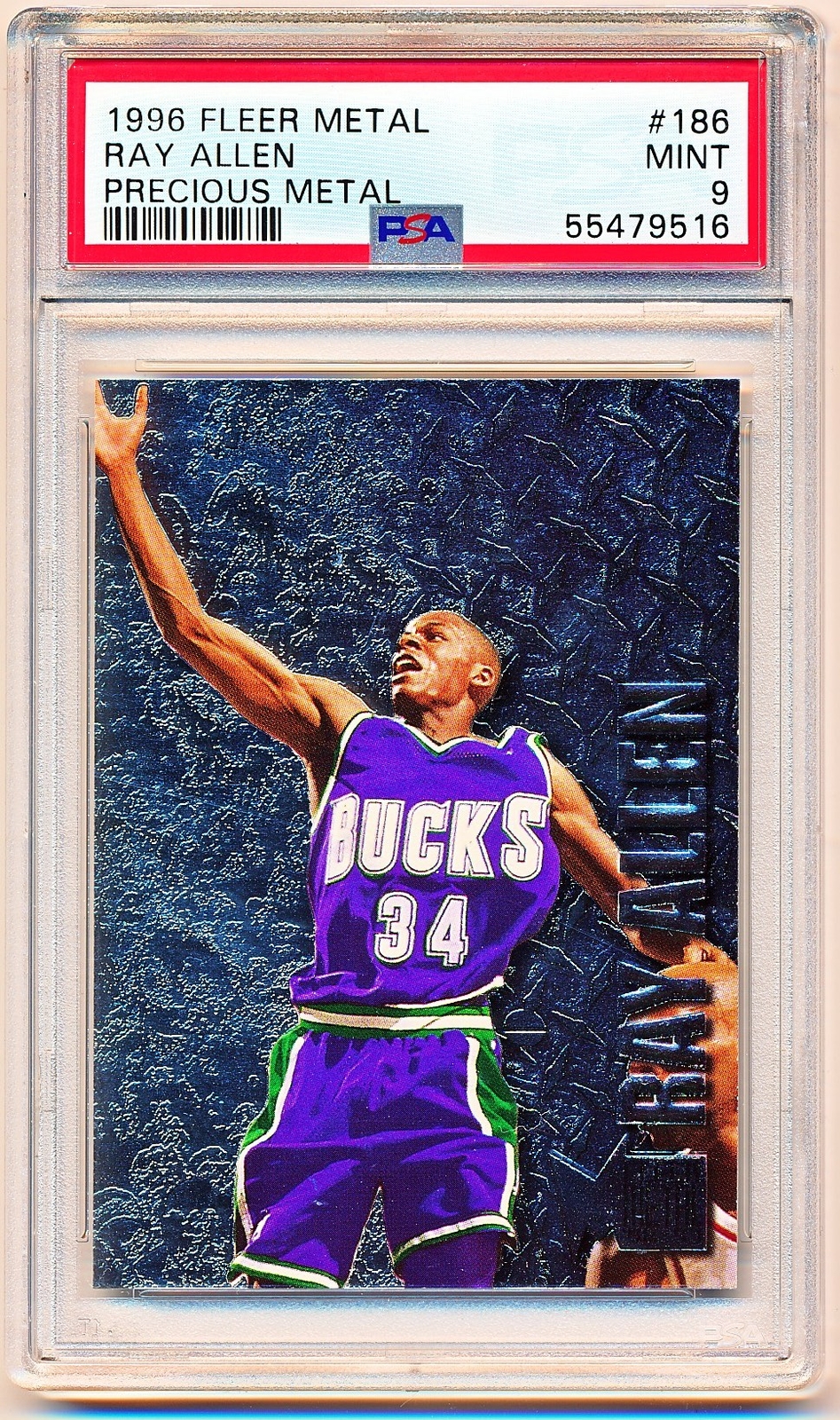 1996-97 Fleer Metal Ray Allen Precious Metal Rookie Rc #186 PSA 9 - POP 8 - QTY