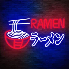 Ramen Neon Sign, LED Japanese Noodles Neon Light for Wall Decor, Noodle Light up