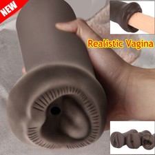 Black Realistic Vagina Pocket Pussy Stroker Male Masturbators Sex Toy for Men
