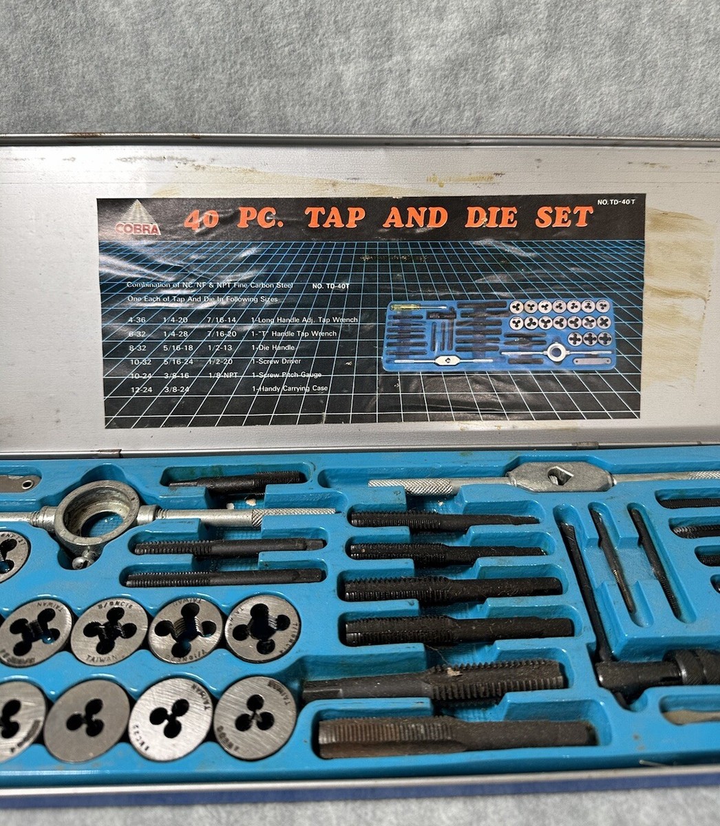 Vintage Cobra 40 Piece Tap-Die Set Taiwan Made Carbon Steel TD-40T