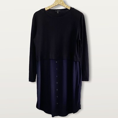 COS Dress Layered Sweater Shirt Button Front Wool Silk Navy Blue EU Large  US Med | eBay