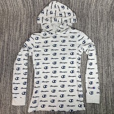 Champion Light Hoodie Yth Medium Gray Blue All Over Print Sweatshirt Pullover