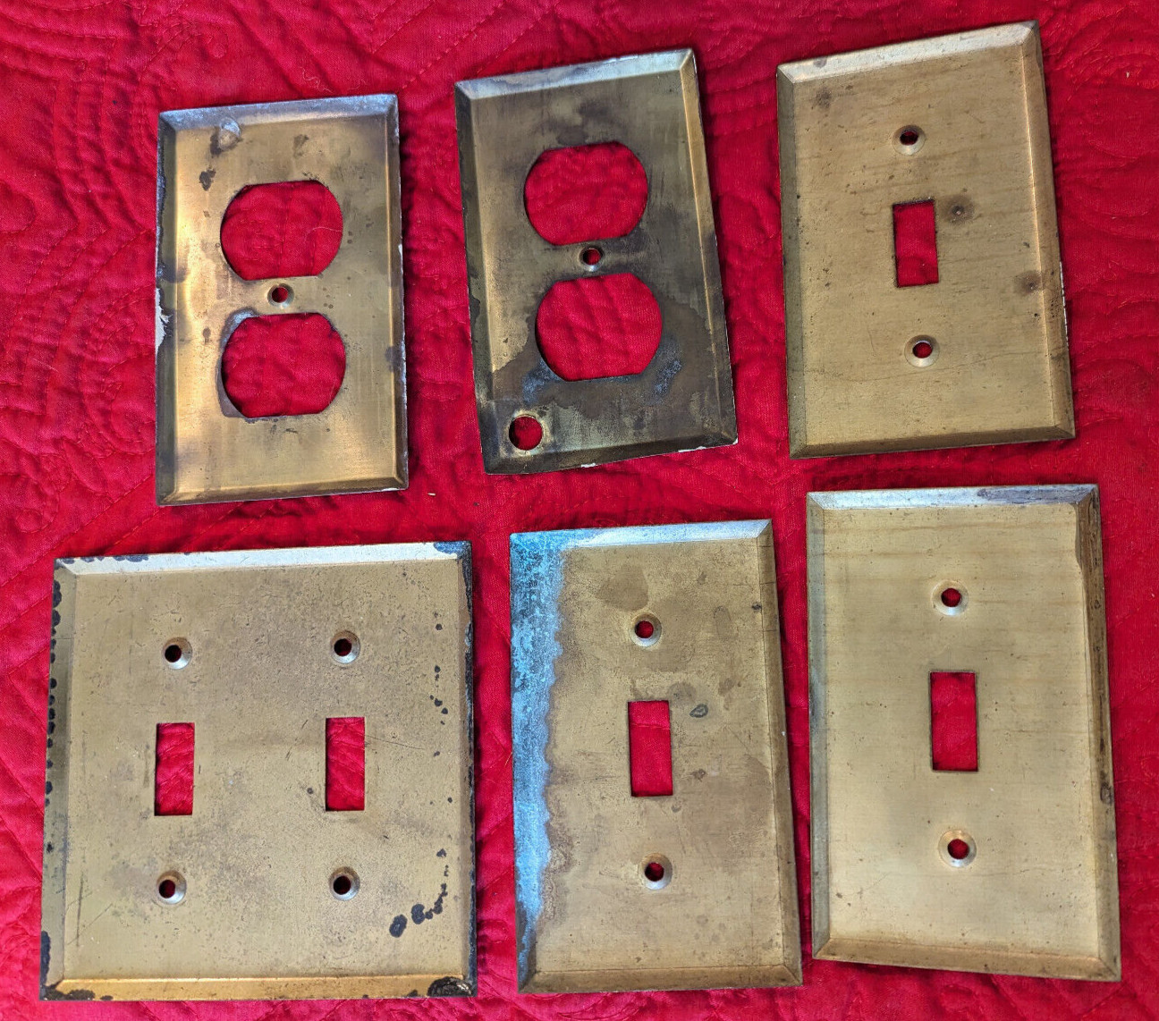6 Vintage Solid Brass Wall Switch & outlet plates 