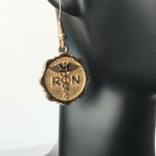Nursing Caduceus Earrings RN Nurse Medical Graduation Gift Gold Plated - Picture 7 of 12