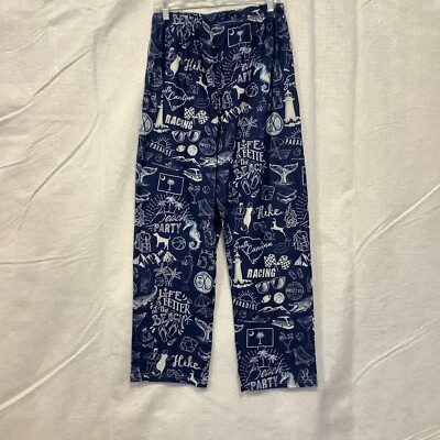 Brief Insanity Womens Elastic Waist Pull On Blue White Lounge Pajama Pant  Size L