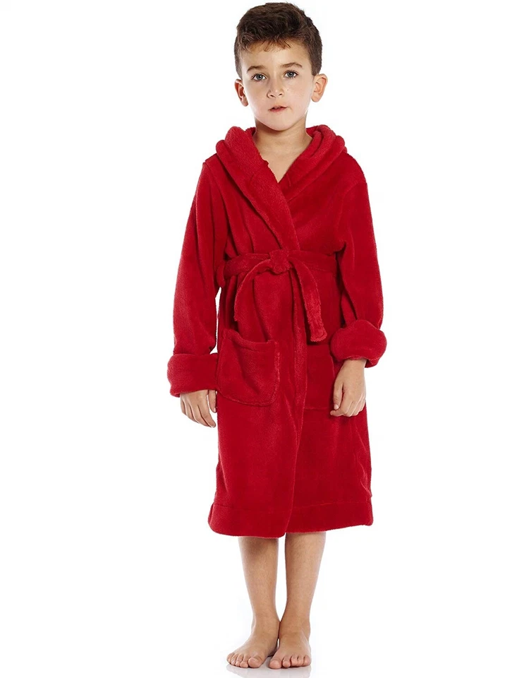 Albornoz para dormir Leveret Kids 155568 niño niña rojo liso con capucha polar talla 2T Foto 3 de 4