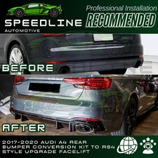 2017-2025 Audi A4 Rear Bumper Conversion Kit to RS4 Style Upgrade Facelift