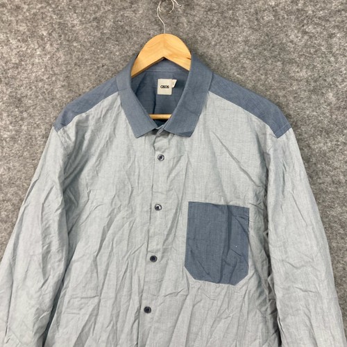 Asos Shirt Mens 2XL Grey Long Sleeve Collared Slim Cotton Button Up 9809 - Picture 3 of 12