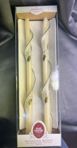 Vintage Twisted D’Adant Natural Beeswax Holly  Leaf 12" Christmas Candles - Picture 1 of 7