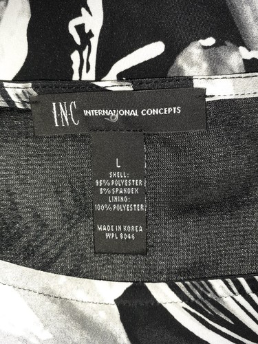 INC International Concepts Sz L Shift Dress Black White Blue Floral Long Sleeve - Picture 6 of 6