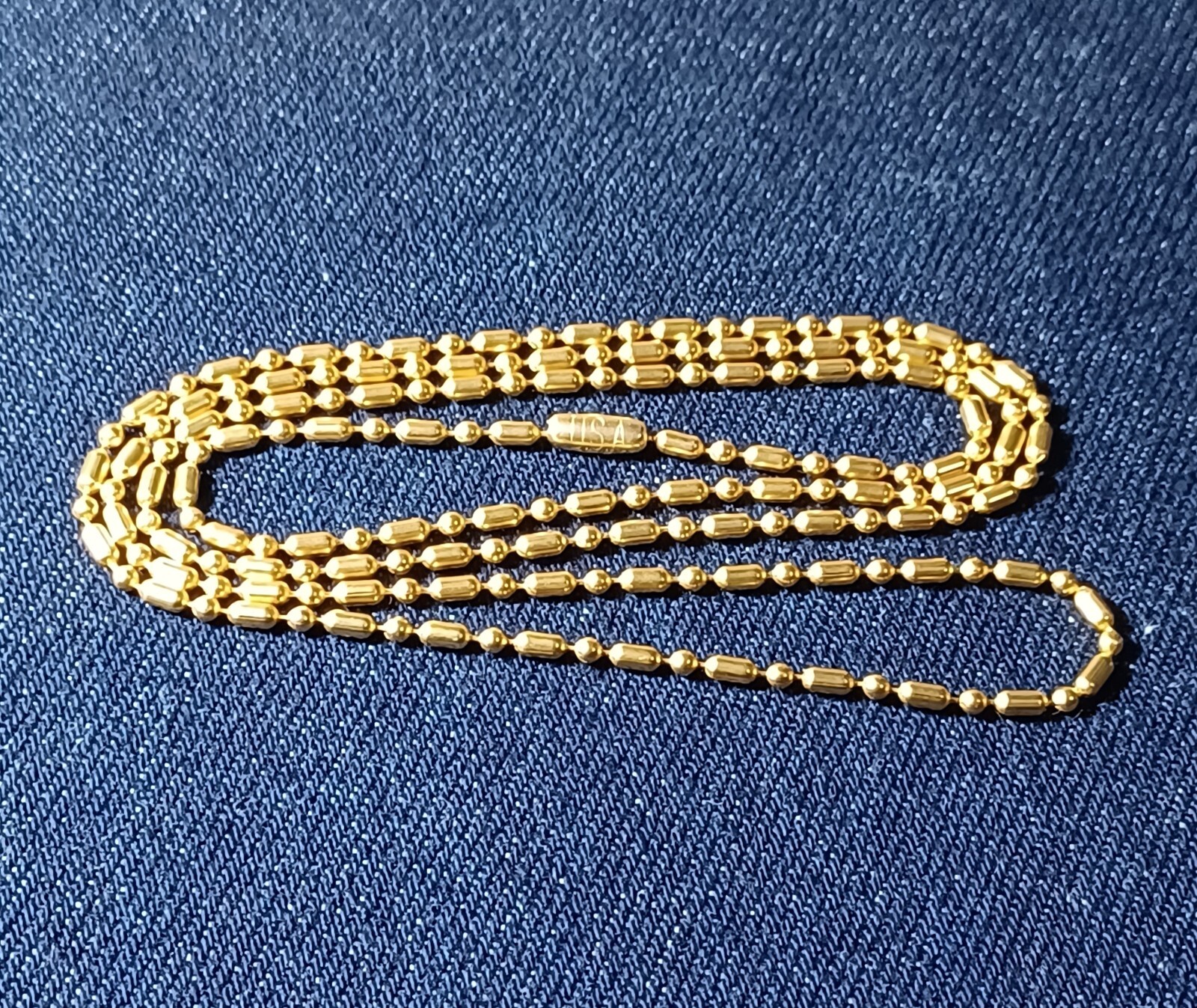 24" Gold Color Metal Military Dog Tag Chain 2.4mm Ball & Bar Bead Necklace