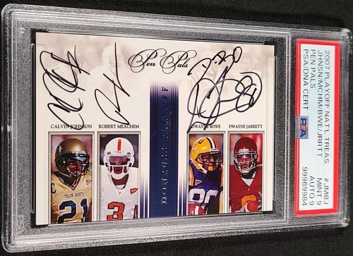 PSA 9/9 1/1 RC AUTO /12 CALVIN JOHNSON JR/D. BOWE ROOKIE 2007 National Treasures