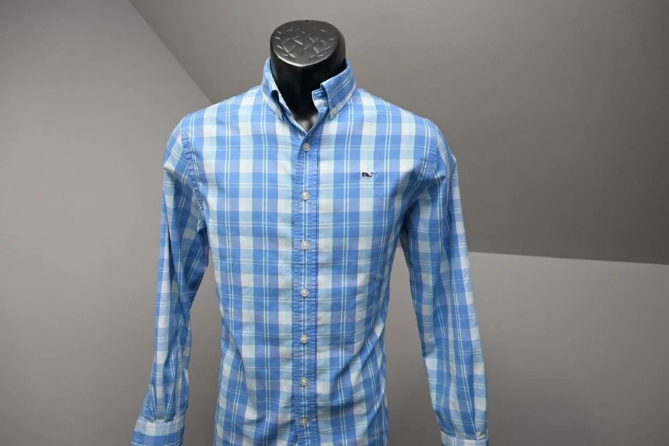 Camisa social masculina xadrez casual poliéster nylon baleia Vineyard Vines tamanho grande - Imagem 2 de 4