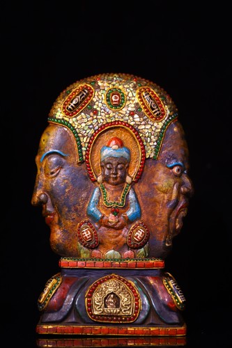Meteorite Painted Gem gZi Beads Buddha Head Baby Shakyamuni Buddha Buddha Niche