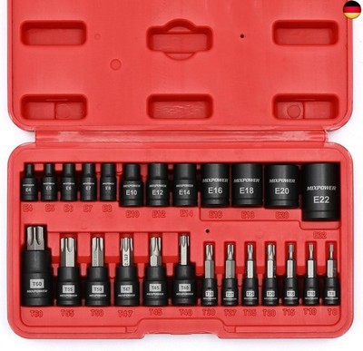 MIXPOWER 25-Piece Torx Bit Socket and Female External Socket Set, 13 Star