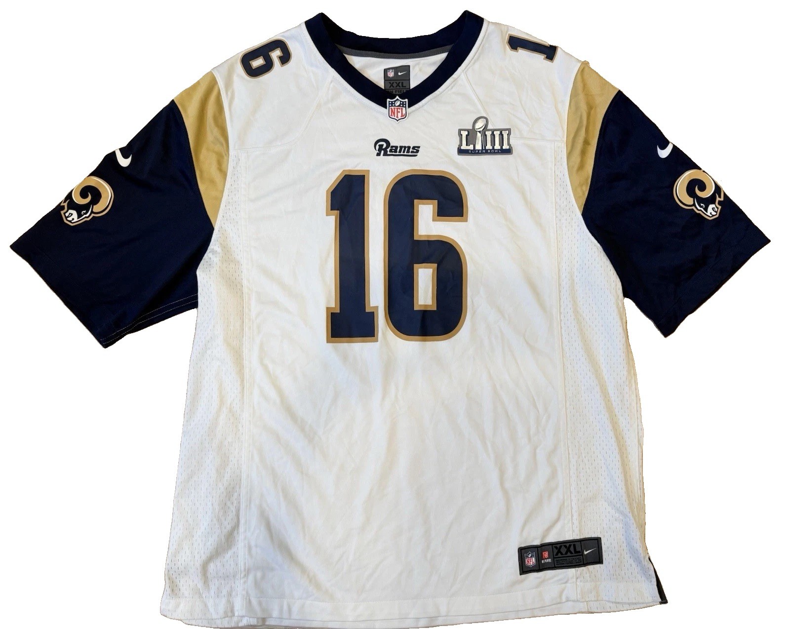 Los Angeles Rams Jared Goff Football Jersey Mens 2XL White NFL Nike 16 SB LIII