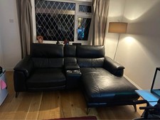 Black Compact Leather Corner Sofa L-Shape With Cup Holder (PTP)