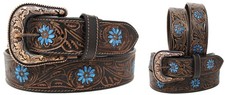 37-38 Men's 1-1/2" Wide Brown Leather Floral Tooled Casual Jean Belt 26CAA304BR