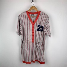 RARE VTG Extra Editions Baseball Jersey Romper Heather Gray Stripes XXL