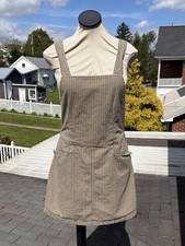 Vintage 90s Y2K Express Exp Jeans Taupe Check Mini Pinafore Bib Jumper Dress M