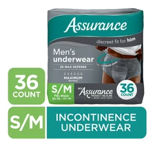 Assurance Men's Incontinence Underwear, S/M , Maximum Absorbency (36 Count)