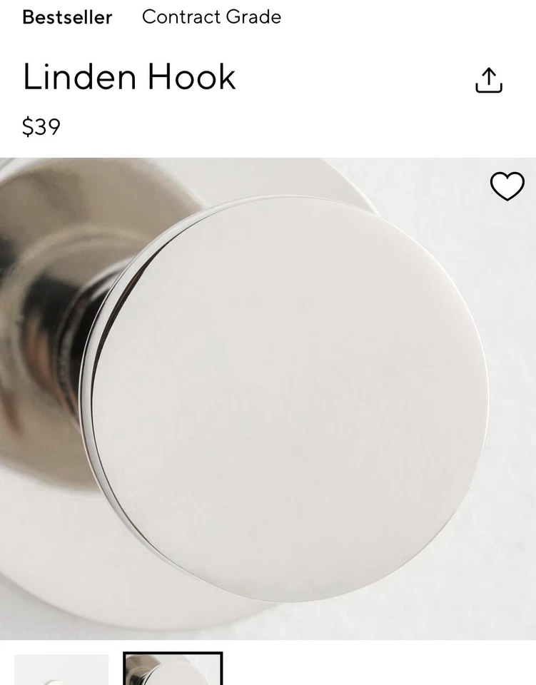 New Pottery Barn Linden Wall Hook -  Polished Nickel - Contract Grade - Image 4 of 4