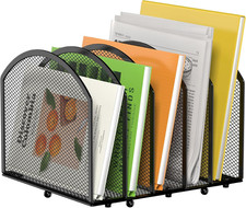 5 Section Metal Mesh Desk File Organizer Vertical Folder Holder Black Office Rac