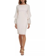 Calvin Klein Women's Tiered Chiffon-Sleeve Sheath Dress Blossom 14