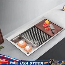 33" Drop-in Single Bowl Kitchen Sink Top Mount 304 Stainless Steel Silver