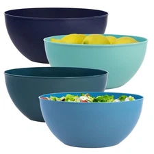 Vista Durable Plastic Salad and Serving 10-inch Bowls | Set of 4 in Coastal C...