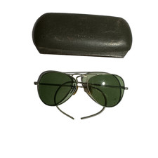 Vintage WWII Rayban Green Aviator Glasses With Original Metal Case