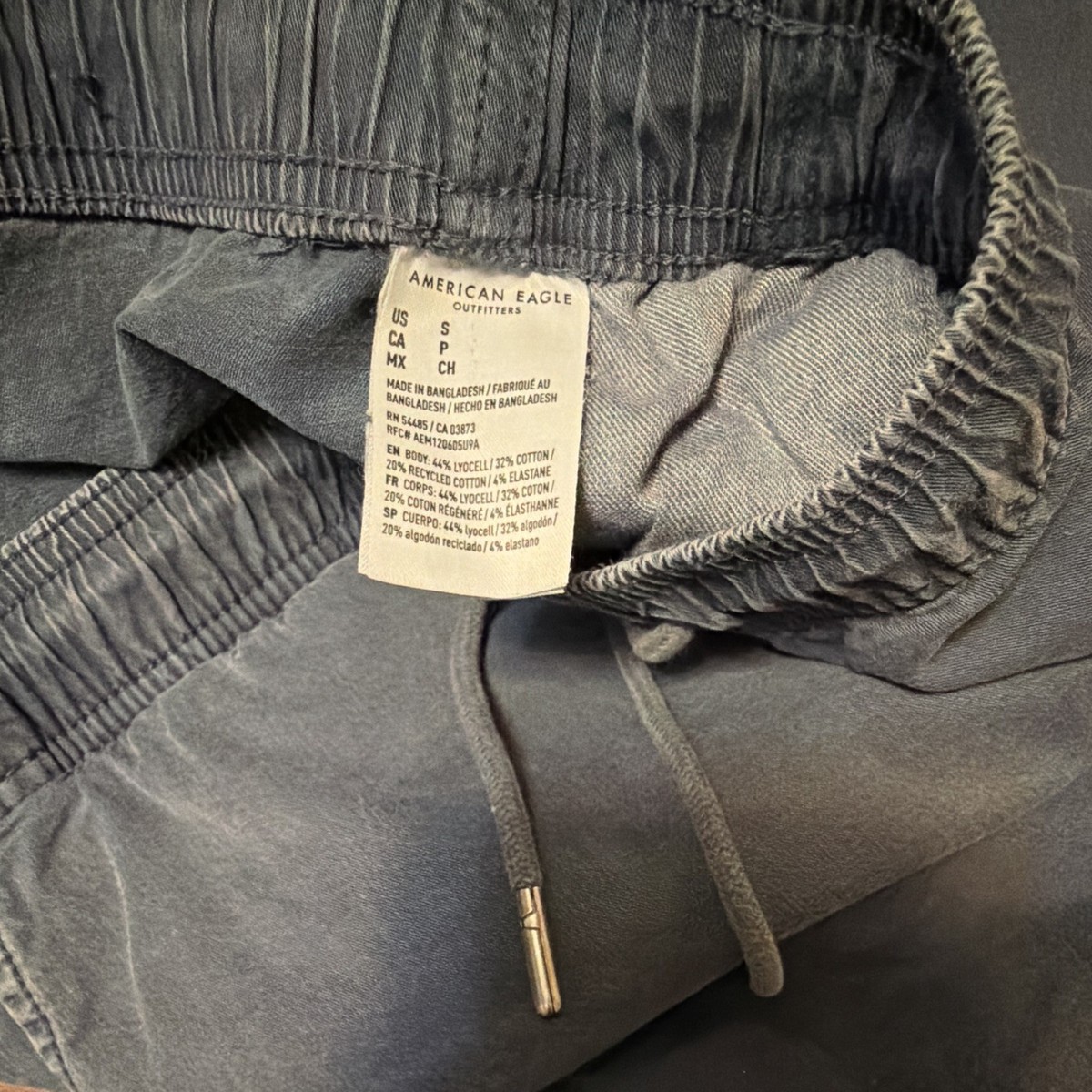 American Eagle Men's Blue Solid Chino Shorts, Drawstring Elastic Waist Stretch View 5
