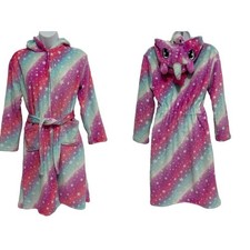 Super Soft Kids Girls Bathrobe Animal Unicorn Pink Galaxy Fleece SZ 10-11 Years