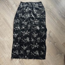 Vintage black floral 90s silk mid length skirt