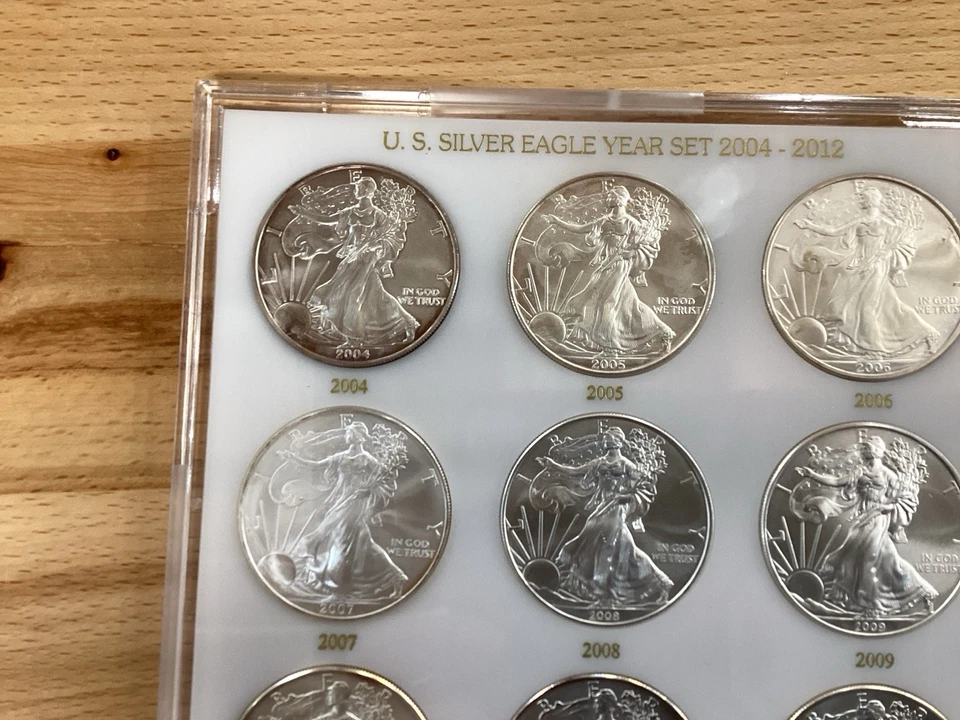 2004-2012 American Silver Eagle Set of 9 Gem Uncirculated Coins w Capital Holder - Image 4 of 4
