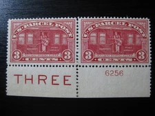 UNITED STATES Sc. #Q3 scarce mint Parcel Post stamp pair w/ plate #!