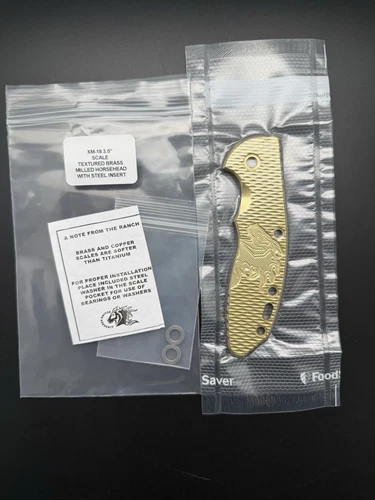 Rick Hinderer Knives XM-18 3.5 Textured Brass Horsehead Scale - Sealed