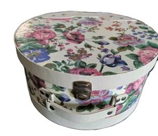 Storage Box, Hat Box Style with Latch And Handle Floral 11" Diameter, 6.5" Deep